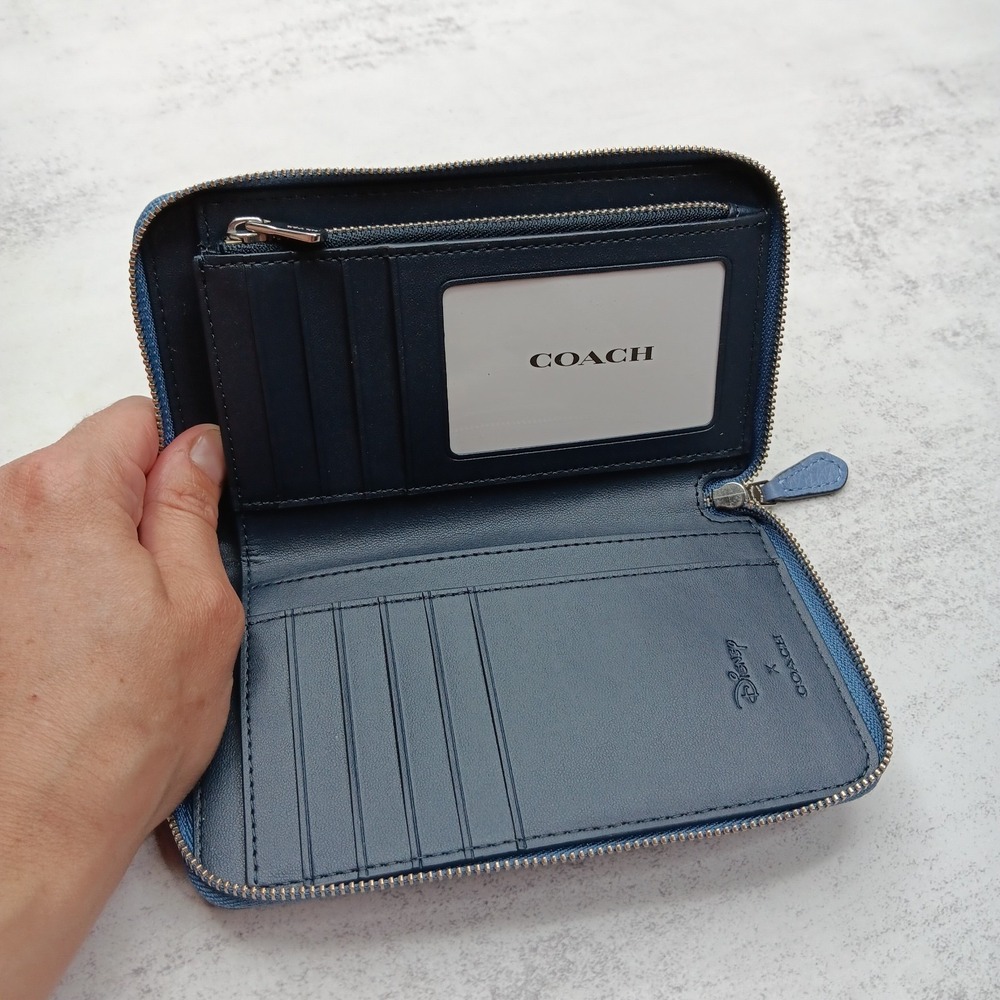 NEW Disney X Coach Medium Id Zip Wallet With Cinderella C2895 Silver/ Periwinkle - Picture 7 of 12